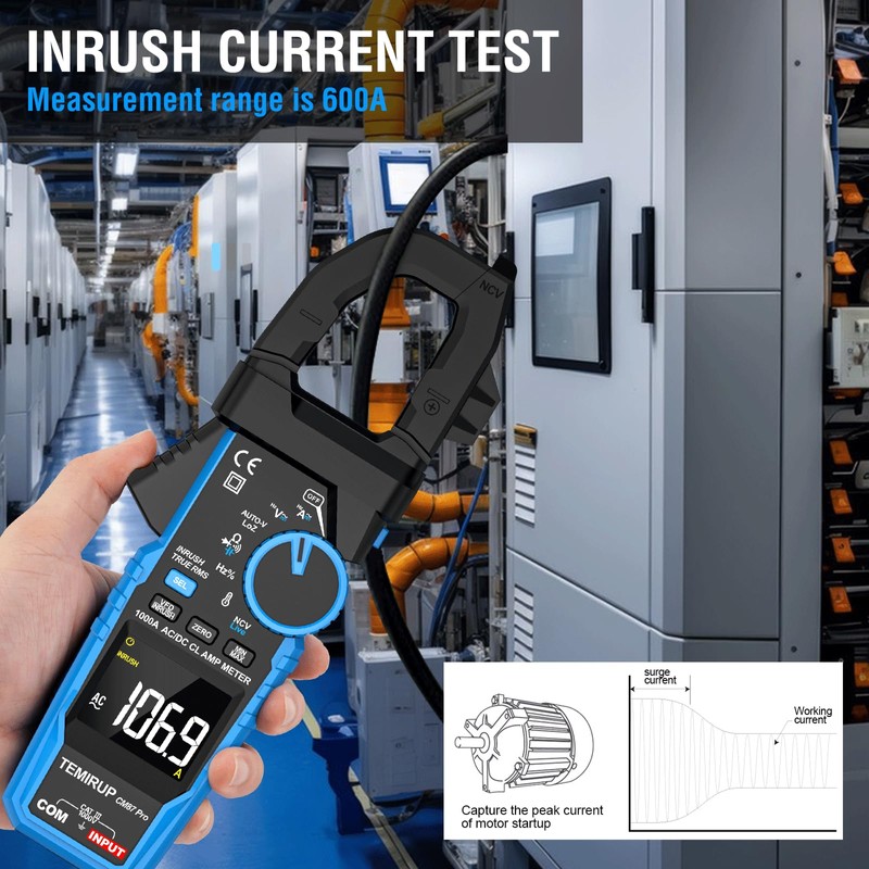 Inrush Digital Clamp Meter Multimeter - TEMIRUP T-RMS 6000 Counts