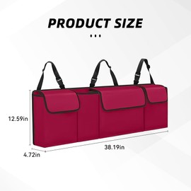 Tioollev Car Trunk Organizer, Backseat Hanging Large Storage with Adjustable Straps,Waterproof PVC Collapsible Cargo Bag, Car Interior Accessories for Auto SUV MPV (Red)