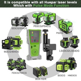 Huepar LR-8RG ±1.5cm Laser Receiver for Laser Levels, Up to 60m, Green & Red Beams Laser Detector, Compatible with Huepar All Pulse Mode Laser Levels,Two-Sided LED Prompt, Magnet, Clamp Included