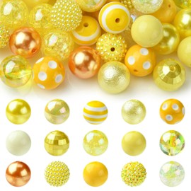 Airssory 50pcs 20mm Yellow Bubblegum Beads Chunky Round Disco Ball Acrylic Beads Making for DIY Jewelry Necklace Bracelet Keychain Bulk Pack Home Decoration