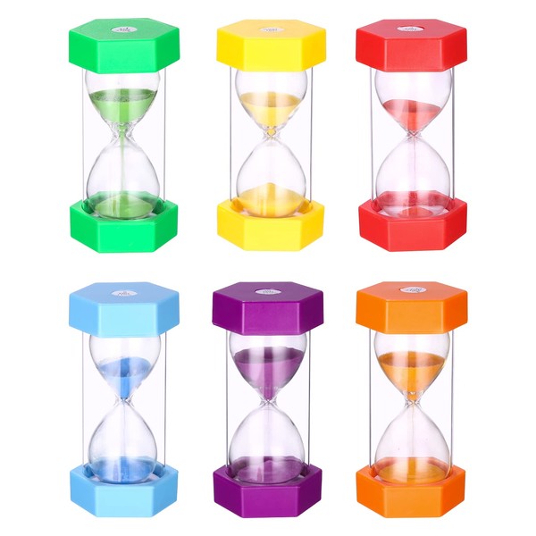 Birshe Hourglass Timer Child 6 Pieces Kitchen Timer Hourglass Clock Anti-Fall 1 3,5,10,15,30 Minutes for Brushing Teeth Shower Children Toy Gifts Kitchen Home Office Deco