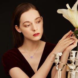 Bestyle Sterling Silver June Birthstone Pendant Necklace for Women Round Gemstone Necklace with Cubic Zircon Birthday Gift for Wife Mom