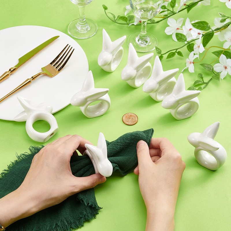 Peacoblue 8PCS Easter Rabbit Napkin Rings, Bunny Table Decor for