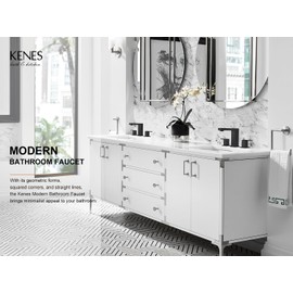 KENES Black Widespread Bathroom Faucet 3 Hole Bathroom Sink Faucet Matte Black Two Handle, 8-Inch 3 Pieces Bathroom Vanity Faucet with Pop Up Drain & Supply Lines, KE-9050-2-P