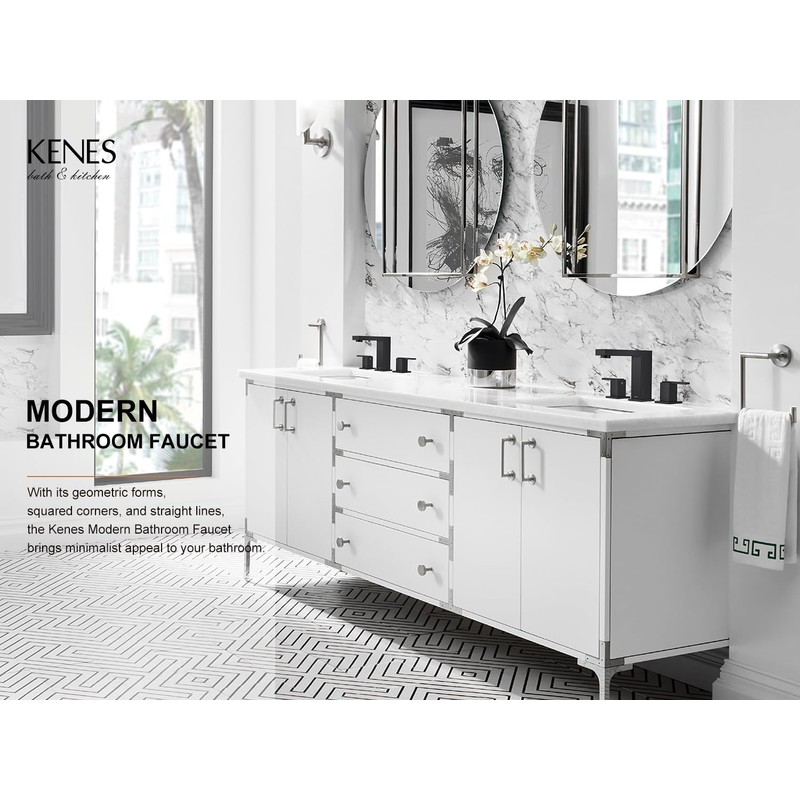 KENES Black Widespread Bathroom Faucet 3 Hole Bathroom Sink Faucet