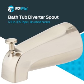EZ-FLO 5 Inch Zinc Bath Tub Diverter Spout, 1/2 Inch IPS Pipe, Brushed Nickel, 15080