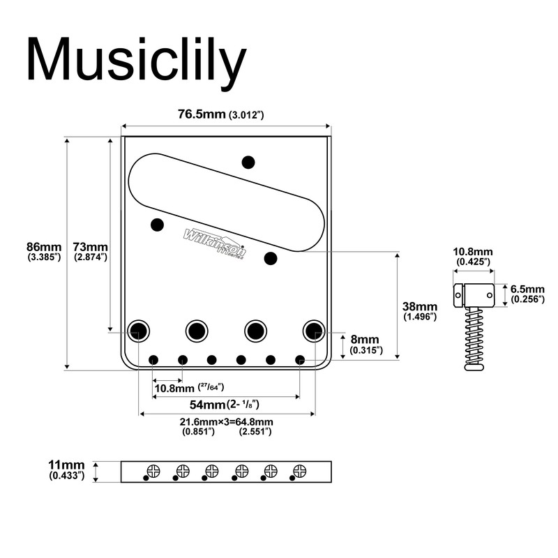 Wilkinson WOT02 54 mm Vintage Telecaster Bridge 6 Brass String