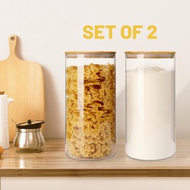 RYTADAY Glass Food Storage Containers with Bamboo Lids 180oz x2 [Set of 2], Large Glass Canisters with Airtight Lids for kitchen and pantry storage ，Glass Jar for Flour，Sugar