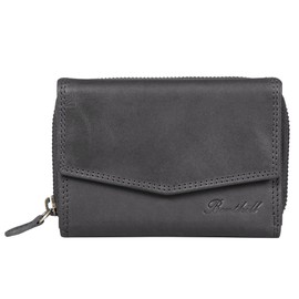 Benthill Women's Leather Wallet - RFID Genuine Leather Wallet - Vintage Wallet - Coin Compartment with Zip, gray, Vintage