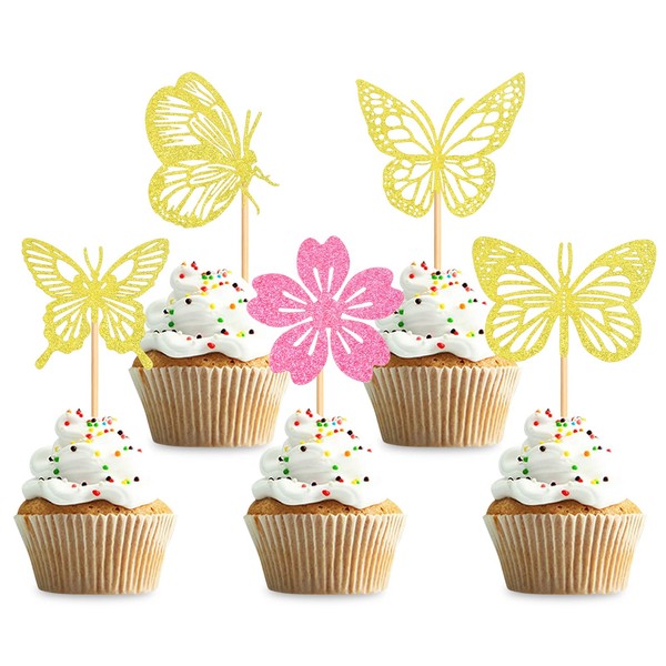 Keaziu 35 Pack Butterfly Cupcake Toppers Flower Cupcake Picks for