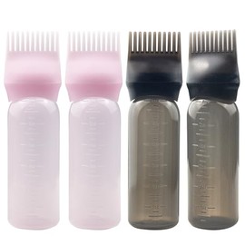 4-Pack Root Comb Applicator Bottles - 6oz (2 Pink + 2 Black) for Hair Dye, Shampoos & Salons