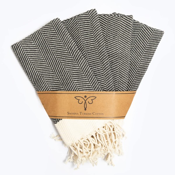 Smyrna Turkish Cotton Paquete de 4 paños de cocina de la serie Herringbone | 100% algodón, 15 x 26 pulgadas | Paños de lavado lavables a máquina | suaves, absorbentes, prelavados y de secado rápido (gris oscuro)