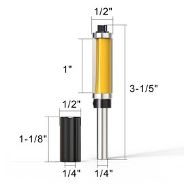 MEANLIN 1 Inch Flush Trim Top and Bottom Bearing Router Bits Flush Trim Pattern Router Bit 1/4-Inch Shank for Woodworking