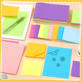 Yexiya 64 Pcs Lined Sticky Notes Self Stick Notes with Lines Bright Assorted Colors Sticky Notes for Home Office Products Post Memos, 1920 Sheets(4 x 6 Inch, 3 x 3 Inch,Stylish Color)