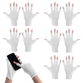 TIESOME 5 Pairs White Fingerless Cotton Gloves, White Fingerless Gloves Cotton Gloves for Dry Hands Sleeping Touchscreen Spa Skin Treatment
