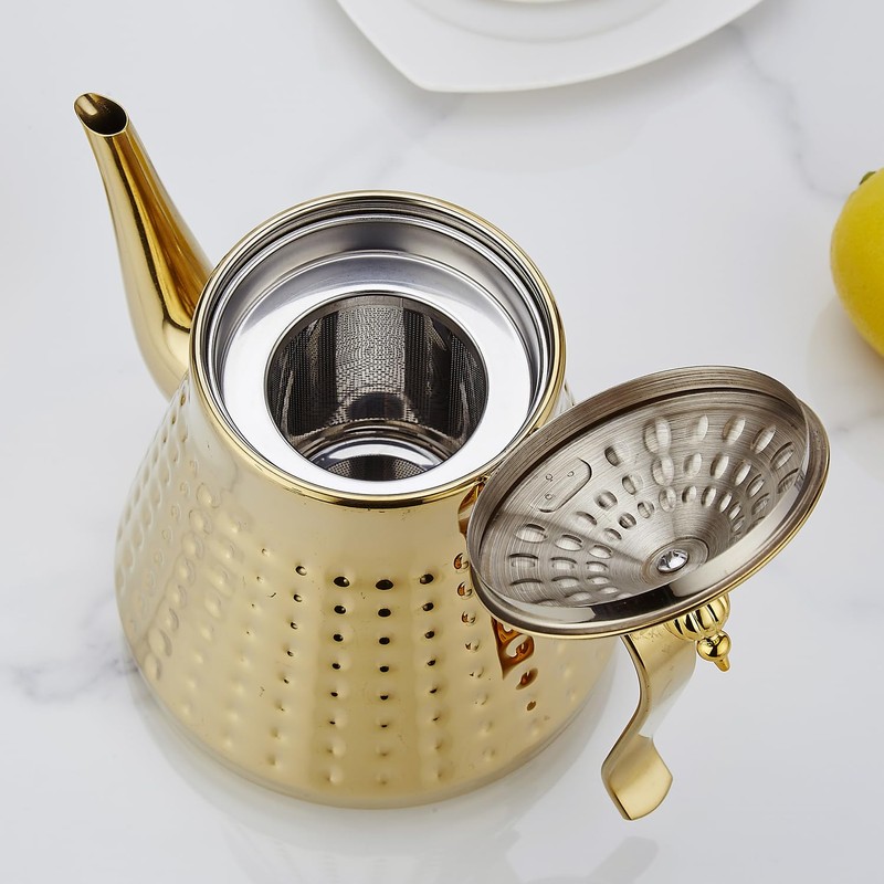 SANQIAHOME 1.2L(40oz) Stainless Steel Hammer Patterned Teapot With Removeable Infuser,Loose
