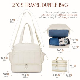 BAGZY Travel Duffel Bag for Women, Lightweight Puffer Gym Bag with Shoe Compartment and Wet Pocket Large for Hospital Weekender Carry on Overnight Bag with Toiletry 32L Pink