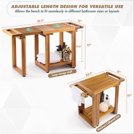 BLUEWEST Adjustable Shower Bench Stool for Inside Shower – 31.7'' Wood Bathroom Bench with Storage Shelf, Built-in Handle & Shower Head Holder, Waterproof Ideal for Sitting, Shelving Legs and Spa Use