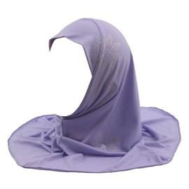 Modest Beauty Girls Muslim Hijab Scarf Shawls Islamic Arab Hijabs Headscarves Rhinestone Flowers, Lavander-rhinestone Flower, for 7-14 years old girls