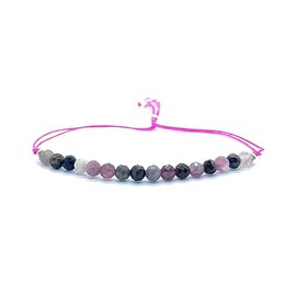 Natural stone watermelon tourmaline thread bracelet with adjustable thickness and sterling silver