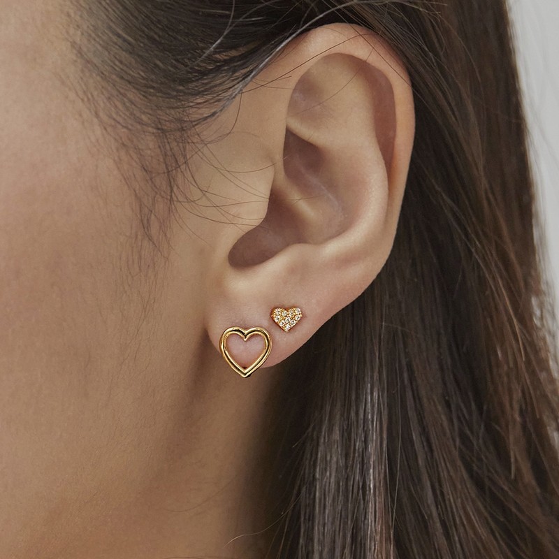 Gold&Deer 14k Goldfield Heart One-Touch Earrings White Gold / 골드앤디어