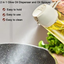 2Pack 2 in 1 Oil Sprayer for Cooking - 470ml Olive Oil Dispenser and Spritzer for Air Fryer, Salad, BBQ, Roasting - Beige