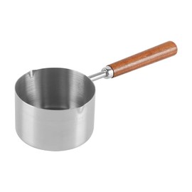 Laroal Stainless Steel Milk Pan 250ml Small Pan Milk Pan with Pour Lip Anti-scalding Wooden Handle Suitable for Restaurant Home Kitchen