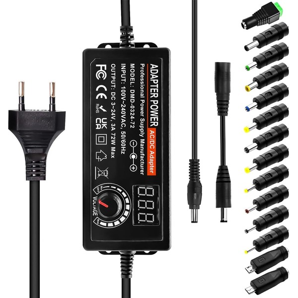 Indmird 3A 72W Adaptador Universal de CA a CC, 3V-24V