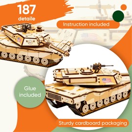 3D Wooden Puzzles – Tank Model Building Kits - Adult Building Sets – 3D Puzzles Adults – 15+ Years Wood Building Kits