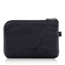 Trusador Milano Women Men Leather Coin Card Key Ring Wallet Pouch Purse Zipper Change Bag (Carbon)
