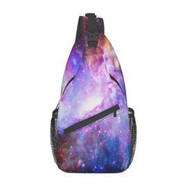 NISENASU Purple Blue Galaxy Sling Bag Crossbody Backpack,Dark Space Stars Blue Purple and Pink Galaxy Chest Bag Adjustable Casual Shoulder Backpack Nebula Scenery Theme Travel Hiking Daypack