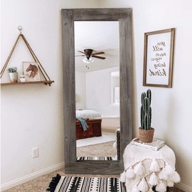 Trvone Full Length Dressing Mirror Wood Floor Mirror Solid Wood Frame Mirror with Standing Holder Wooden Frame Vertical and Horizontal Hanging Mirror Wall Decor (58"x24", Charcoal Baked)