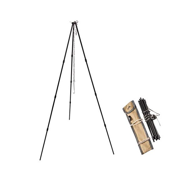 CAMPINGMOON 41.34-inch Height Portable Campfire Camping Tripod Black with Carrying Bag MS-105-BK