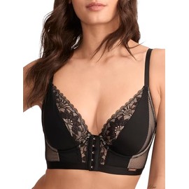 Pour Moi India Gatsby Front-Close Longline Bra 36F, Black/Cosmetic