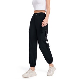 JEAAMKSSER Womens High Waisted Black Cargo Pants with Pockets Baggy Solid Y2k Streetwear Pants # Black XL