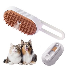 Pet Steam Brush for Dog Cat, 3-in-1 Cat Steam Brush for Shedding Grooming/Massage/Cleaning, Static-Free Deshedding Comb with Nano Spray, 360° Rotating Handle, Rubber Teeth & Portable Design (White)