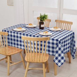 XWZO Checkered Tablecloth Rectangular - Waterproof, Oil-Proof and Spill-Proof Wipeable Plaid Rectangle Table Cloth for Kitchen, Dining Room, Patio and Garden, 54 x 120 Inch, Navy Blue and White