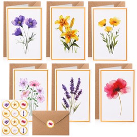 Candcamp 24 Pack Floral Blank Cards with Envelopes and Stickers, 6 Floral Designs, Envelopes Stationary Set Greeting Cards for Thank You, Wedding, Birthday, Invitations