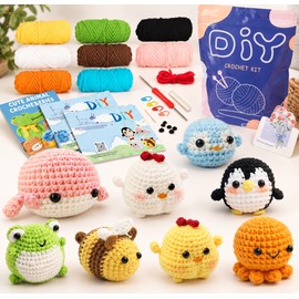 Animal Crochet Kit for Beginners – DIY Starter Set with Yarn, Crochet Hook & Step-by-Step Instructions for Crafting