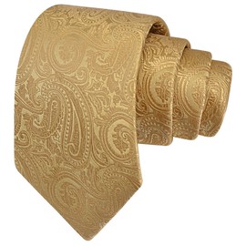 GUSLESON Mens Gold Tie for Wedding Business Solid Silk Paisley Yellow Necktie (1020-17)