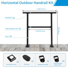 Horizontal Fence Guardrail Flat Railing Kit, Heavy Duty Outdoor Black Guard Rail Flat Hand Railing for Porch, Balcony, Deck and Other Outdoor/Indoor Spaces (40", 4 feet)