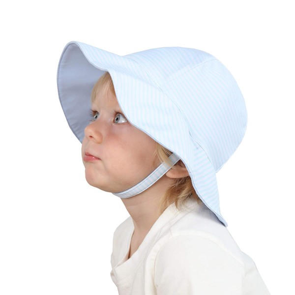 Keepersheep Sombrero de sol de ala ancha para bebé, al aire libre, reversible, para verano, para natación, Azul claro y rayas, 0-6 Meses