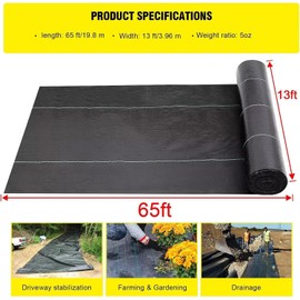 Driveway Fabric, 13x65 ft Road Fabric Commercial Barrier Fabric, Landscape Fabric Heavy Duty 5OZ French Drain Fabric for Erosion Control,Landscape Fabric,Construction Projects