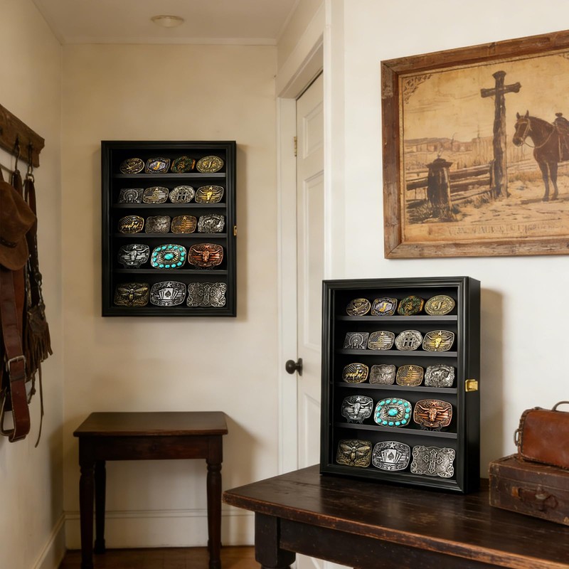 Belt Buckle Display Case Shadow Box 20"x17" Cowboy Trophy Buckles