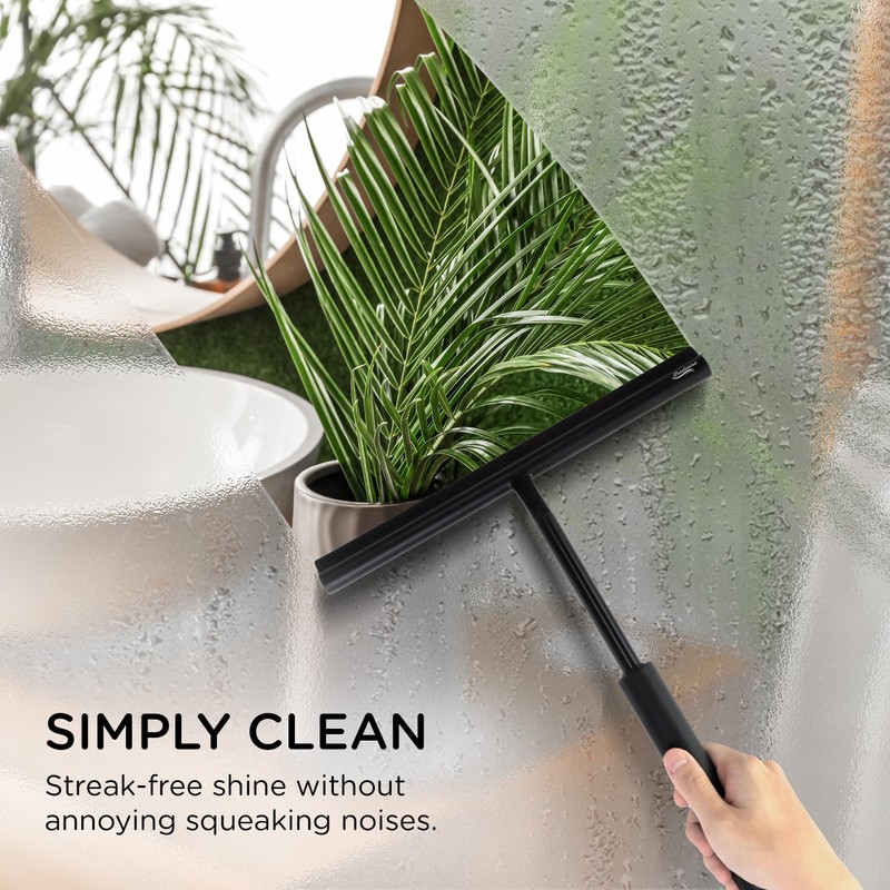 BADIONA Telescopic Shower Squeegee Black - With Suction Hook &