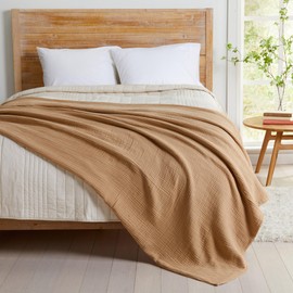 100% Cotton Muslin Full Queen Size Blanket | Soft, Breathable, and Lightweight Bed Blanket for All-Season | Perfect for Layering | Maria Collection (Full/Queen, Beige)