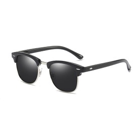 Retro Semi Rimless Polarized Sunglasses Men And WomenTrendy Driving Sun Glasses UV Protection (Black/Silver), One Size