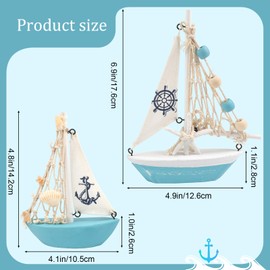 Meching Mini Sailboat Model Decoration 2 PCS Wooden Sailing Boat Home Decor Set Nautical Decoration Sailing Boat Ornaments Sailboat Models for Bedroom Office Bathroom Desktop Decoration (Sky Blue)