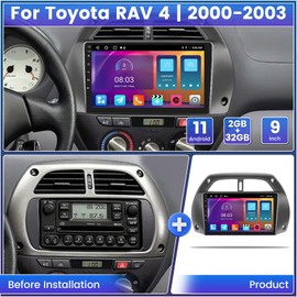 Roinvou 2+32G Android Auto Radio for Toyota RAV4 2000-2003, 9" Car Screen in-Dash GPS Navigation with Wireless CarPlay Android Auto Mirror Link WiFi Bluetooth FM RDS Radio Backup Camera