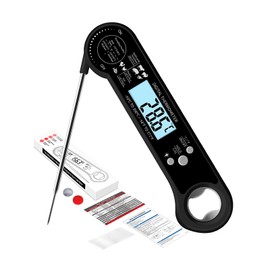 RUIHANXIN Meat Thermometer for Cooking - Wireless, Foldable Probe, Waterproof, Backlit LED, 180° Gravity Screen, Ultra-Fast 3-sec Accuracy, Perfect for Baking, Oven, Candy, BBQ, Liquids, Meats, Black